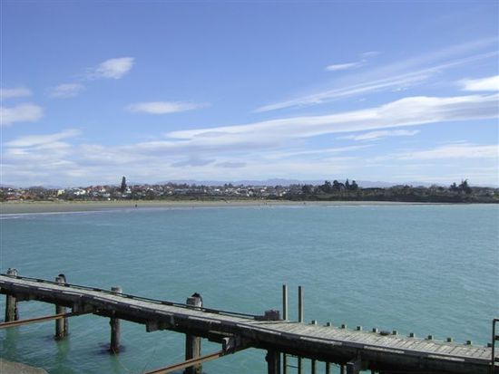 Blick auf Timaru & Caroline Bay vom Hafen aus.