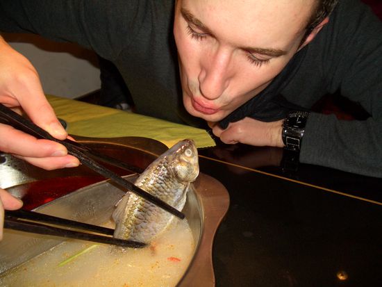 in der anderen schwamm ein ganzer Fisch - aber er starb nicht an der Brühe und war schon ausgenommen