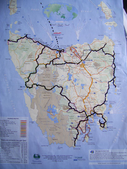 Unsere Reiseroute auf Tasmania