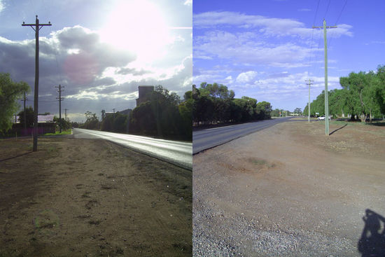 Vor unserem Haus die Strasse
Blick nach links         Blick nach rechts