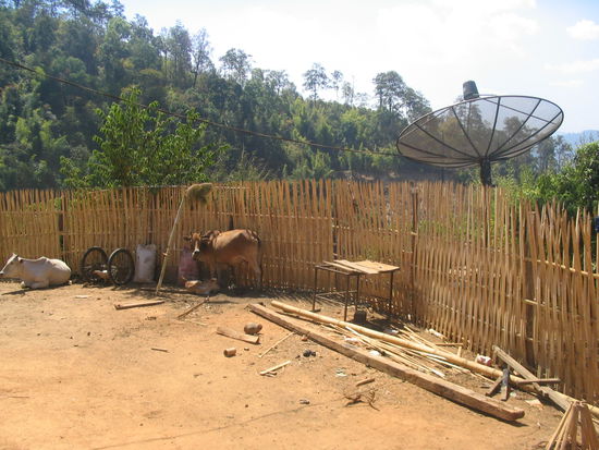 einfach das handy per kabel an die schuessel und waehlen
