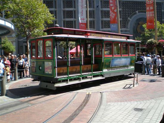 Auf diesem drehbaren Holzuntersatz werden die Cable Cars an ihrer Endstation gewendet und dadurch für den erneuten Aufstieg startklar gemacht.