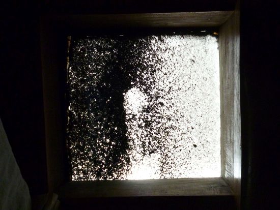 Jeden Tag ein anderer Vulkanaschen-Rorschachtest auf meinem Dachfenster. Ich sehe einen Penis.