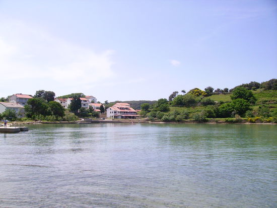 Blick auf eine Badebucht mit Ferienhäuser,
Insel Rab