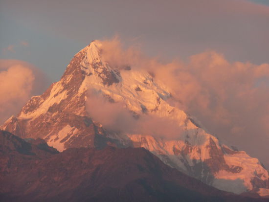 Blick auf Annapurna South (7219m) im Sonnenuntergang- von diesen Bildern habe ich ca. 100