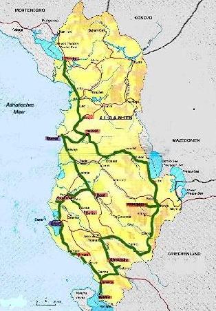Die grüne Linie beschreibt die Route unserer Rundreise