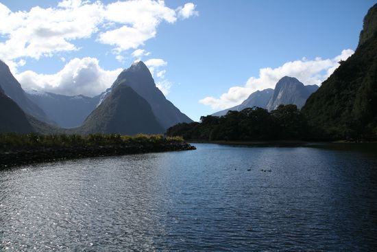 Milford Sound vom kleinen Hafen aus