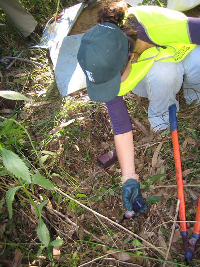 Beim Herbacide (so heisst das lila Zeugs) aufbringen.