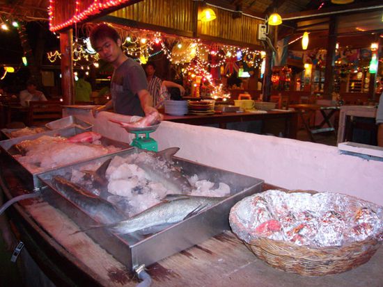 hier gab es frischen Fisch vom Grill. (Hai, Thunfisch, Red Snapper...)