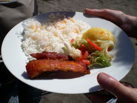 Das Menu - das Poulet ist wunderbar gewürzt und perfekt gegrillt
