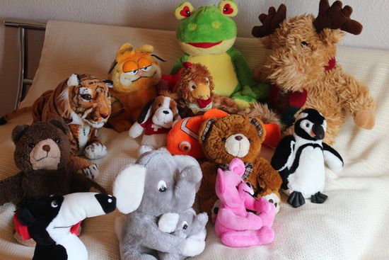Frosch, Tiger, Elefant, Kermit, Tiger, Teddys, Pinguin und RosaMaus.
Die plüschigen Begleiter sind so individuell wie die Gruppenteilnehmer.