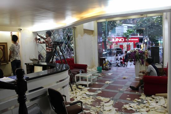 Renovation in  der Hotellobby