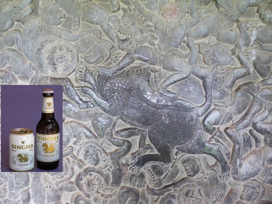 Singha, Götterwesen halb Löwe, halb Drachen. 
In Thailand wird ein Bier danach benannt.