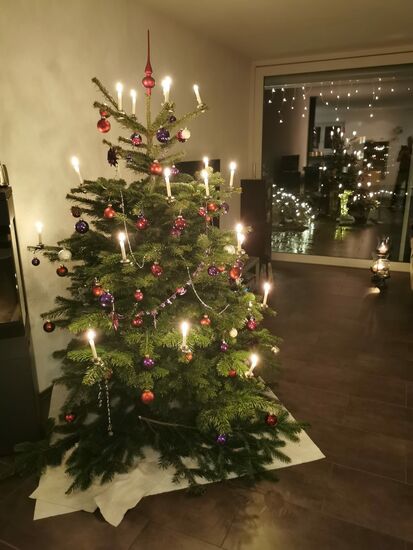 Weihnachten bei Eveline und Peter mit einem echten Weihnachtsbaum und brennenden Kerzen - Schweiz halt.
