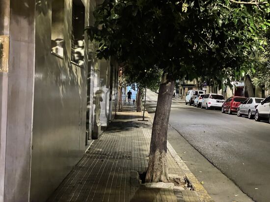 Ein einsamer Spaziergänger mit Hund