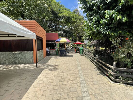 Meine Rettung: ein kleines Restaurant mit Sonnenschirmen und erfrischenden Getränken.