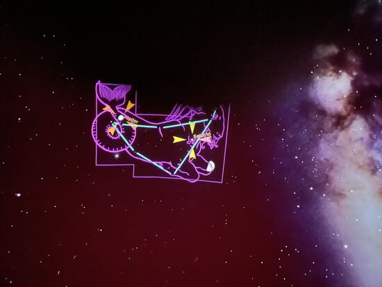 Capricorn am Himmel mit Jupiter und Saturn, daneben die Milchstrasse