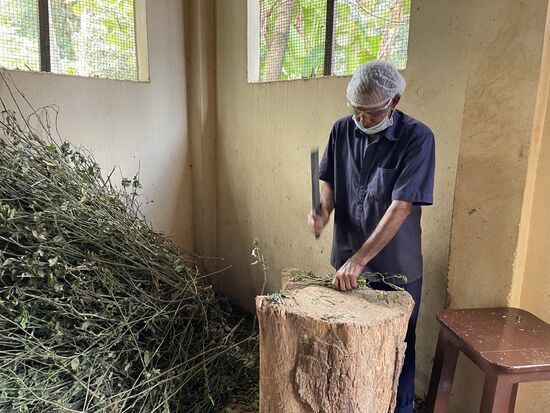Hier werden die Naturalien angeliefert und je nach Bedarf zerkleinert und später gemahlen.