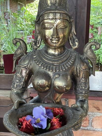 Jeden Morgen begrüssen mich die beiden Göttinnen beim Hospital mit freischen Blüten.