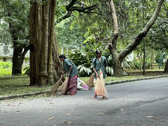 Überall im Park wird geputzt