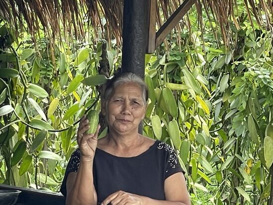 Die Farmersfrau verkauft Gurken an der Strasse.