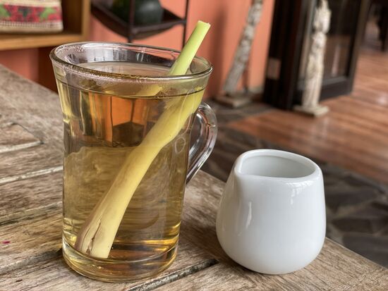Begrüssungsdrink: Zitronengrastee mit Palmzuckersirup