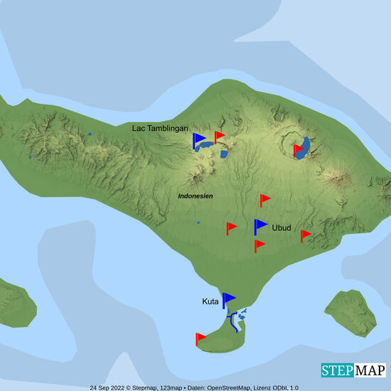 An den blauen Punkten habe ich übernachtet, an den roten war ich - aber nicht nur da. Die Karte soll einfach als Übersicht dienen.