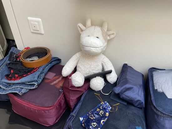 Clara habe ich aus Italien mitgebracht, sie wird mich auf der Reise eine Weile begleiten und überwacht hier das Kofferpacken.