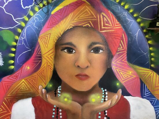 Das Bild ist im Eingangsbüro des Ochigonias an die Wand gemalt.