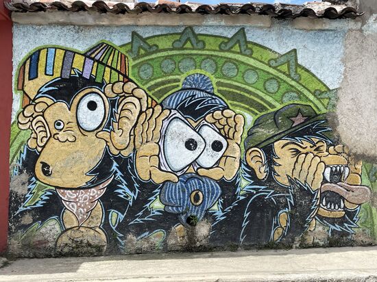 Das Gegenteil der bekannten 3 Affen: alles hören, alles sehen, alles sagen.