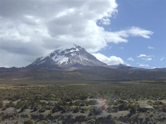 Auf der bolivianischen Seite schliesst direkt der Parque Nacional Sajama an mit dem gleichnamigen hoechsten Gipfel Boliviens - der Sajama mit 6542m
