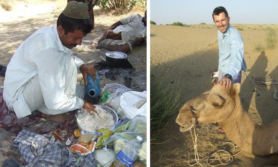 Waehrend Badia Chapatis zubereitet, freunden wir uns mit den Kamelen an