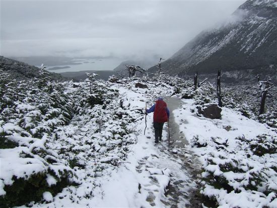 ...wir durch die wirklich schoene Schneelandschaft ins Tal hinunter wandern!