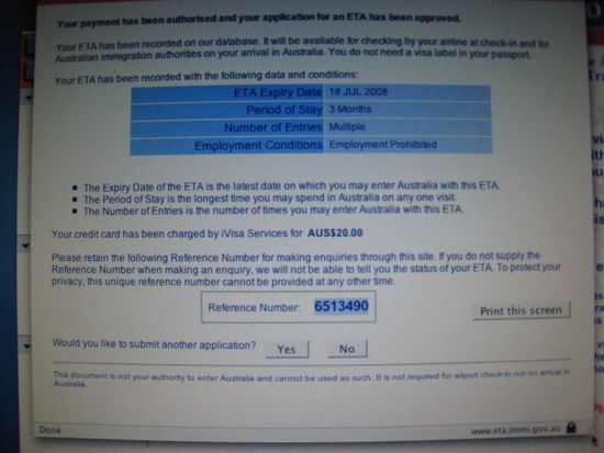 Mein elektronisches Visum für Australien