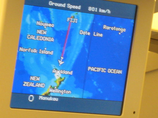 Die Flugroute von Fidschi nach Neuseeland