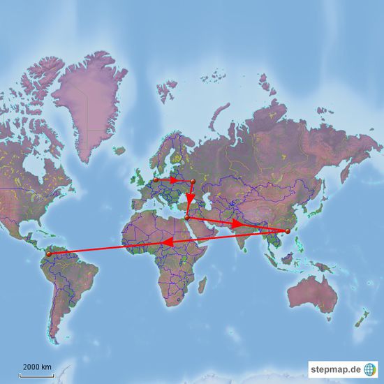 ja so sieht meine Route ungefair aus,ich werde aber von Hongkong über Moskau und Frankfurt nach Bogota fliegen,nicht wie es hier zu sehen ist.