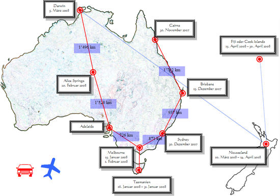 Unsere vorläufige Reiseplanung