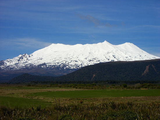 Mt Ruapehu vom Hostel aus bei klarem Himmel