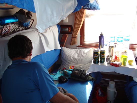 Unser Abteil, das letzte Chinggis Bier steht auch schon bereit