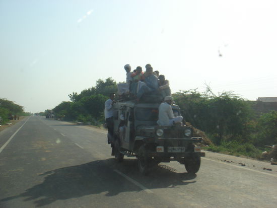 ..man bedenke was mit dem Passagier auf der Haube passiert, wenn ploetzlich ne Kuhherde auf die Strasse trabt (und das kommt hier echt haeufig vor)..die Inder scheinen einfach keinen Sinn fuer Gefahr zu haben.