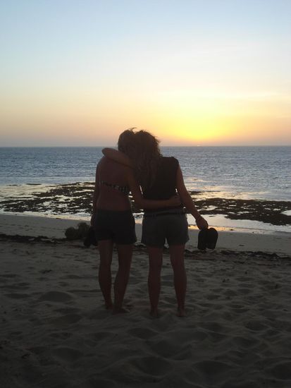 Maren und ich in Exmouth beim Sonnenuntergang