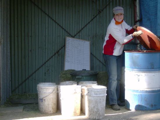 Futter mischen und verteilen
...nach Plan im Hintergrund...