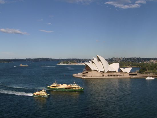 Blick auf die Oper von der Harbor Bridge