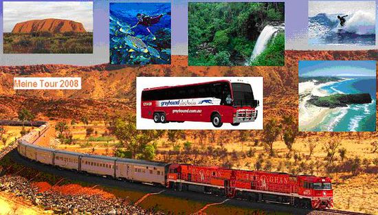 mit dem Ghan nach Alice Springs, dann nach Cairns, ein wenig Regenwald, ein bisschen Schnorcheln am Great Barrier Reef, Fraser Island und Surfen am Rainbow Beach.