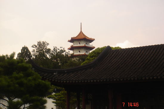 Das ist die Pagode vom Bonsai-Garten aus gesehen.
