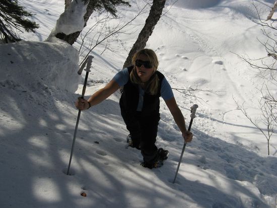 Testlauf: 
Wie steil kann man mit Schneeschuh gehen ?