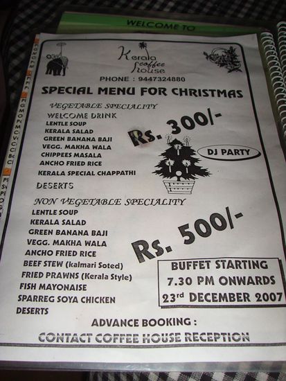 Ein weihnachtliches Menu (man beachte das Datum)