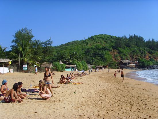 Der Om-Beach in Gokarn - eine ganz andere Atmosphaere als bspw. in Varkala oder Goa. Irgendwie "idyllischer" ... hinten im Dschungel wohnt "man" hier