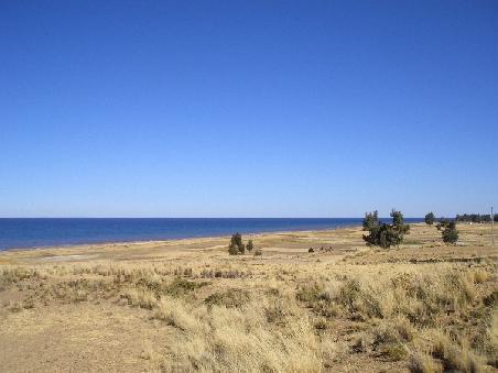 Der menschenleere Strand von Puerto Chaguaya: hier ist nichts auf Tourismus vorbereitet, verstört und enttäuscht würde sich der Massentourist von solch einem grauenhaften Bild abwenden. Hier war noch nie was los, das wird sich wahrscheinlich auch niemals ändern. Ein typischer Ort am Ufer des Titicaca-Sees.
