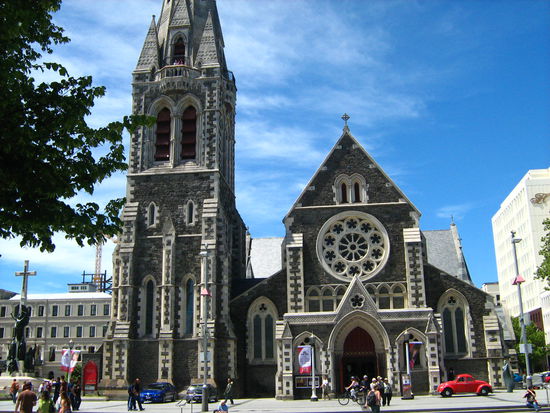 Man sieht, wir sind wohlbehalten angekommen! Das ist die beruehmte Kathedrale von Christchurch